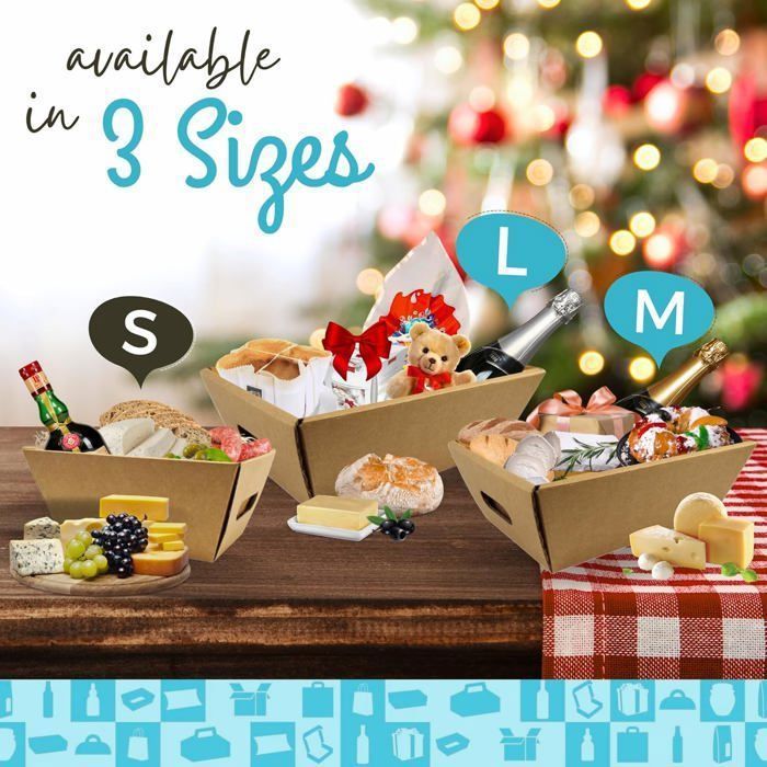 Set of 5 cardboard baskets (34x23x11 cm) with 200g of pine straw, 10 cellophane sheets, and decorative string.