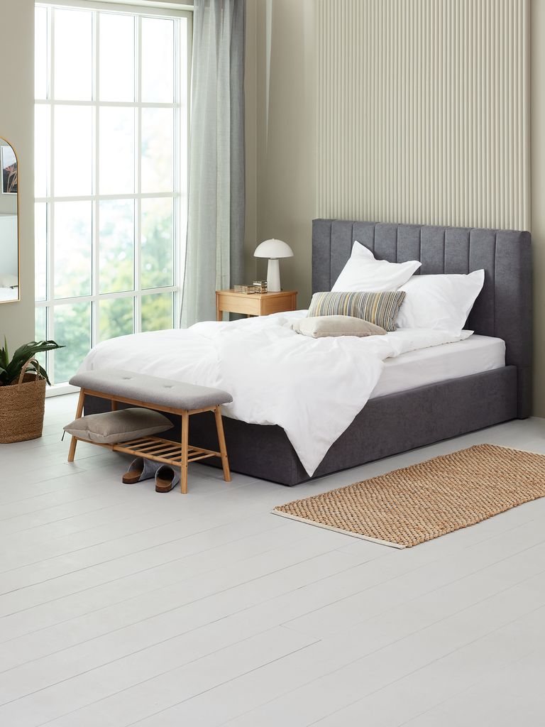 HASLEV HASLEV okvir kreveta 150x200 cm s tamno sivom tkaninom i prostorom za odlaganje