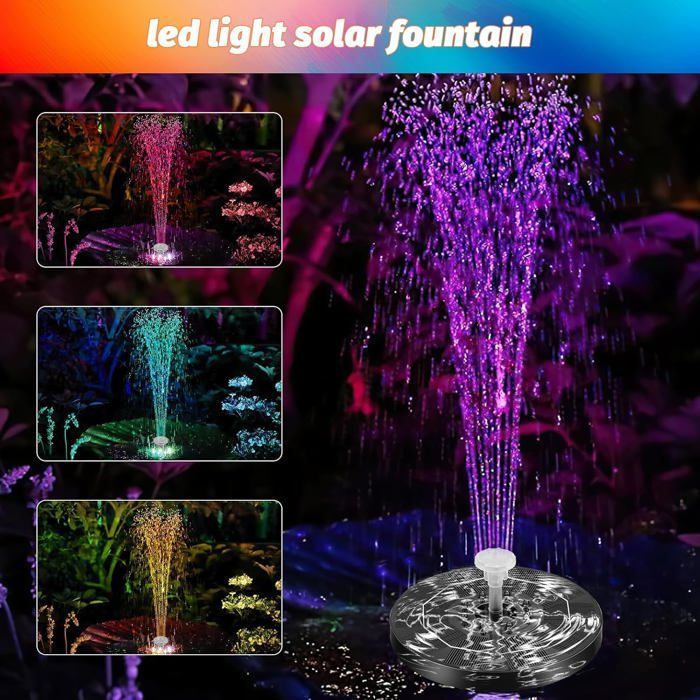 Fuente solar flotante de 3 W, fuente solar para jardín exterior, fuente solar para estanque exterior con 7 boquillas.