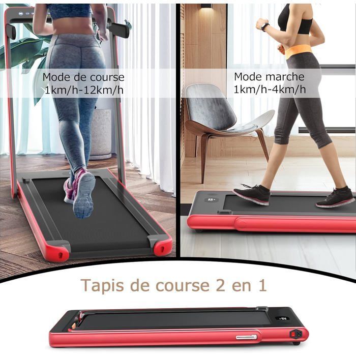 Cinta de correr plegable COSTWAY de 0,75 CV, doble pantalla LED, control por aplicación y mando a distancia, velocidad motorizada de 12 km/h, superficie de carrera de 40 x 100 cm, color rojo.