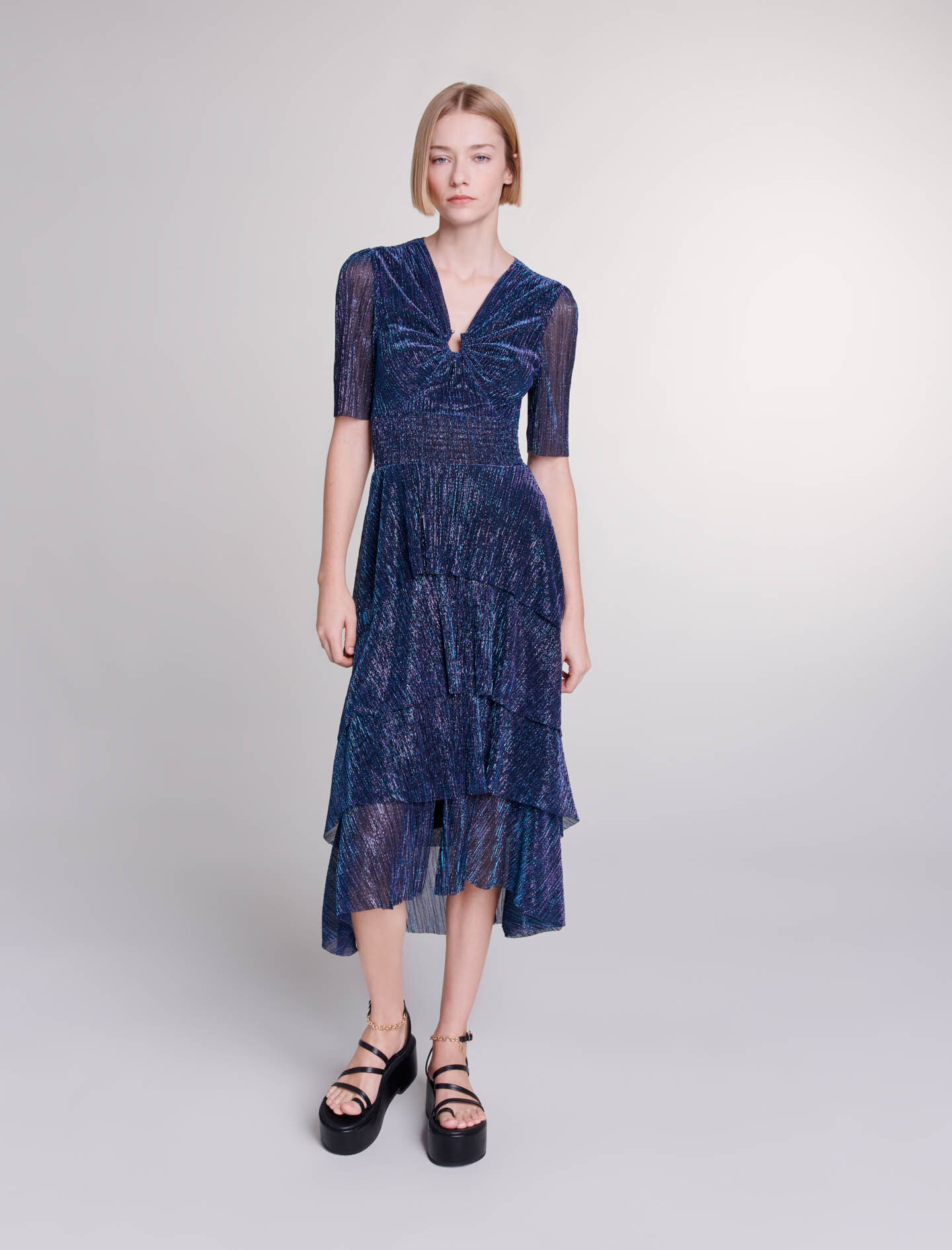 Rochie lungă cu volane - Albastru/Violet