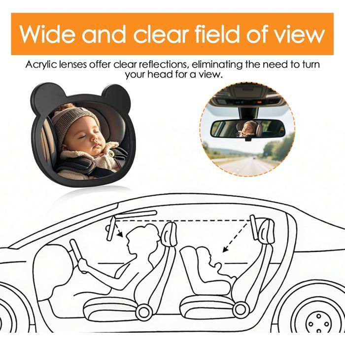 Babyautospiegel, veilige achteruitkijkspiegel voor achterin de auto met verstelbare gesp, onmisbaar voor jonge ouders