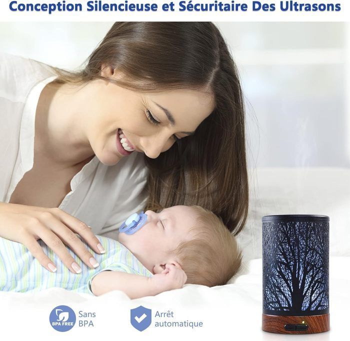 Difusor ultrasónico de aceites esenciales - Difusor eléctrico de aromaterapia de metal - Diseño de árbol de 150 ml - para dormitorio, sala de estar, spa, yoga