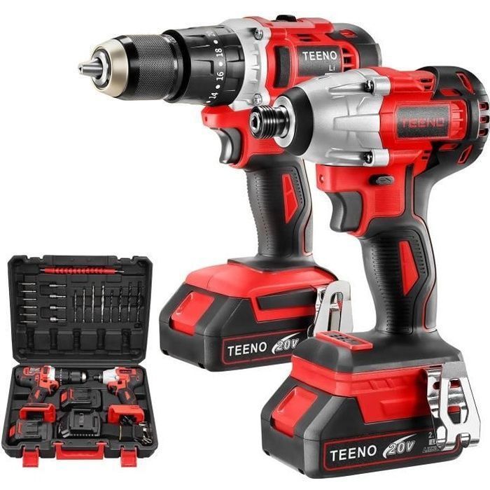 Kit di utensili senza fili - TEENO - TEENO - Avvitatore a impulsi da 100 Nm - Trapano a impulsi da 45 Nm - 2 batterie agli ioni di litio da 2 Ah