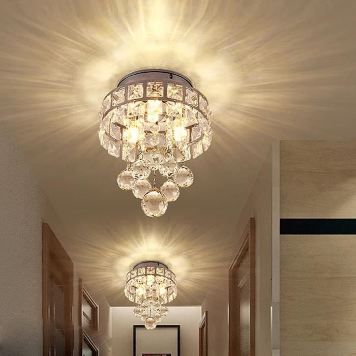 Cristal Plafonnier Chrome Lumière Moderne Lustre Éclairage E14 Douille Plafonnier Luminaire Suspension Pendentif, Lumière chaude