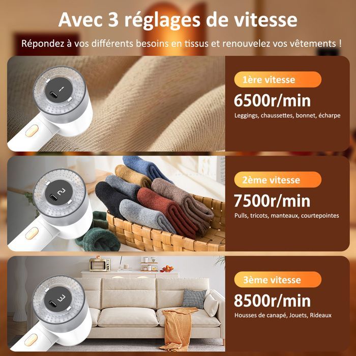 Afeitadora anti-acumulación, pantalla LED, 3 niveles de potencia ajustables, ideal para ropa, sofás, mantas y cortinas.
