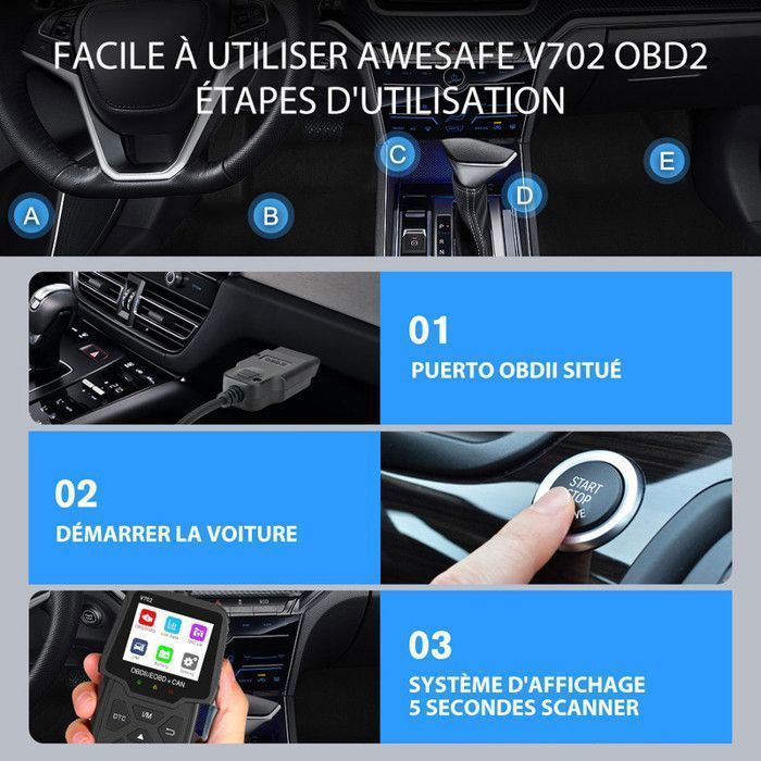 AWESAFE OBD2 Car Diagnostic Tool French Advanced Version Code Reader, scanner and error code (DTC) reader