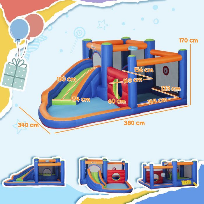 Outsunny - Inflatable Castle - Oxford Fabric - 380x340x170cm - Multicolor