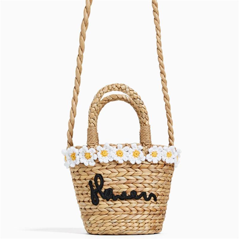 Sacs bohèmes en paille brodée de fleurs pour femmes et enfants, petits sacs de plage, sacs bandoulière vintage en rotin tressé à la main.