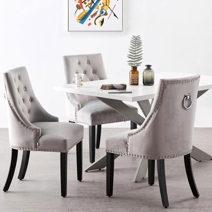 Ensemble de 4 chaises de salle à manger en velours avec dossier – Style design, pieds en bois – Salle à manger et salon