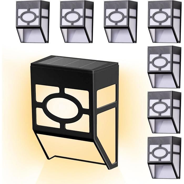 Luminárias solares de parede para exterior (conjunto de 8) - Luminárias solares para cerca - Iluminação externa - Luminárias de jardim LED à prova d'água