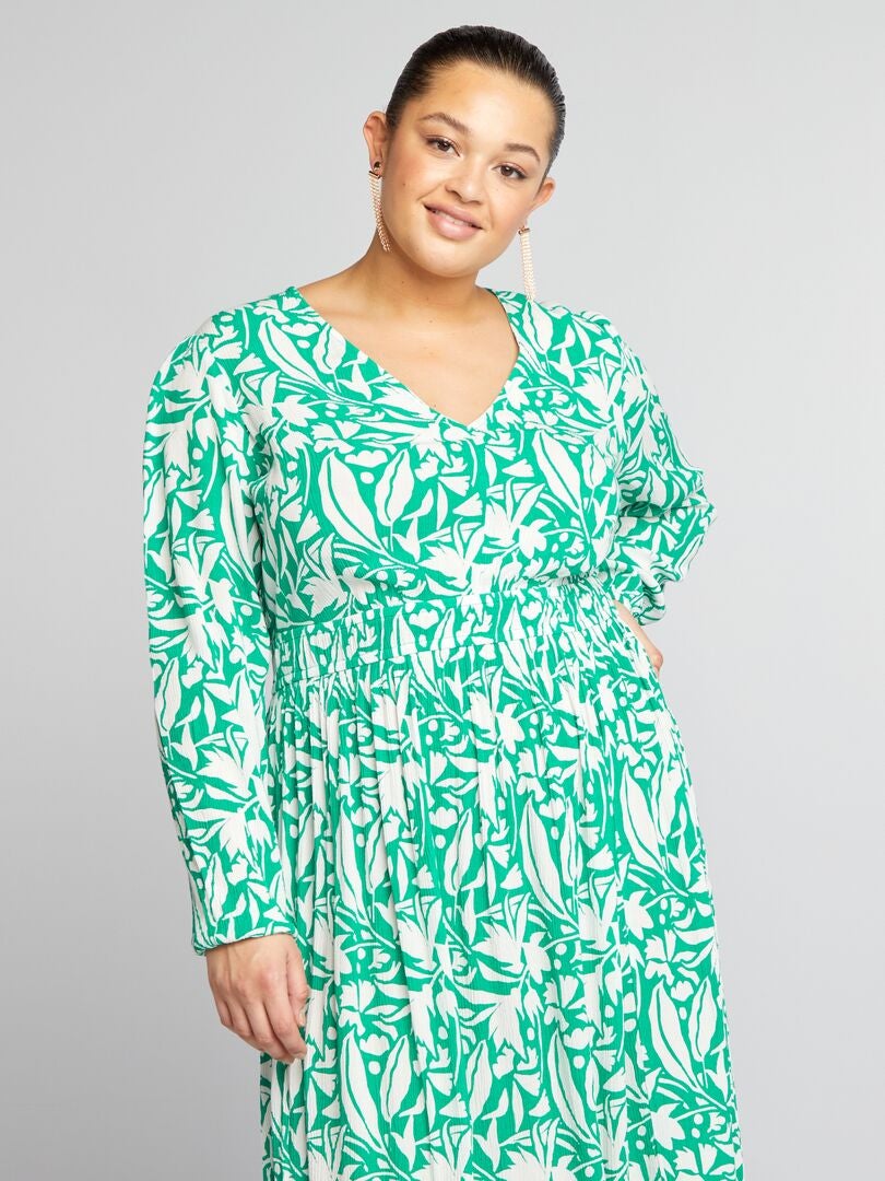 Lange crêpe jurk met print - GROEN