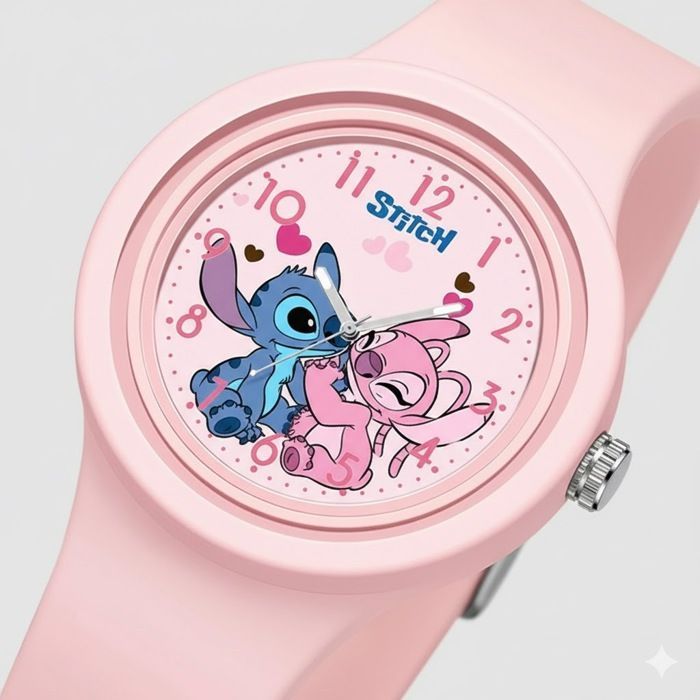 Reloj infantil Stitch rosa – Cuarzo, pantalla analógica, correa cómoda