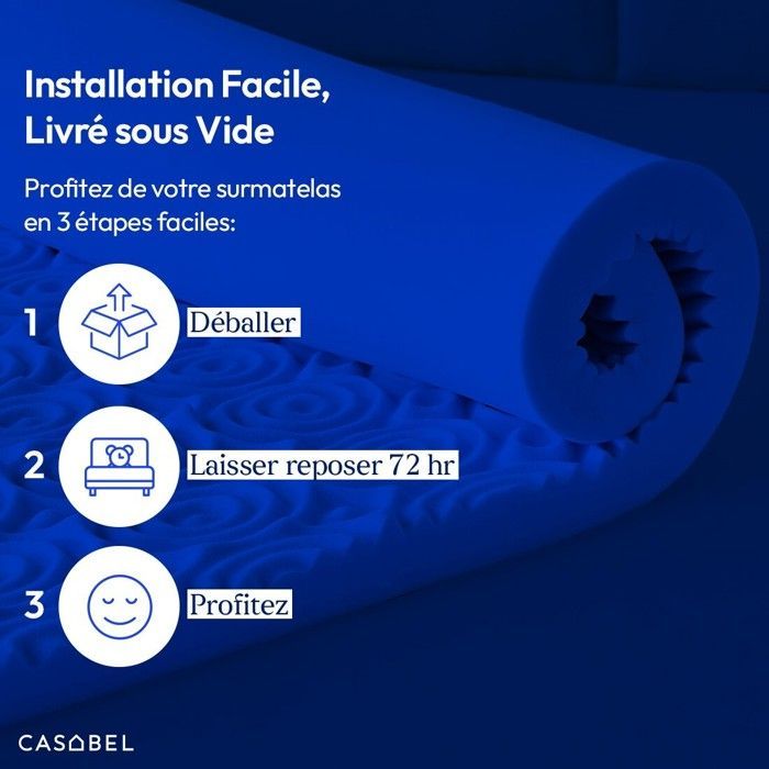CASABEL Surmatelas 140x190 cm - Mémoire De Forme Zones Ergonomiques Gel Infusé Bleu - 5 cm - Sur-matelas Confort