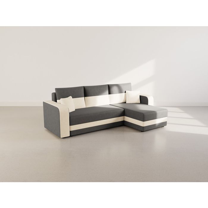 Harvey - Canapé d'angle réversible 4 places convertible avec coffre en tissu bicolore - Gris / Beige