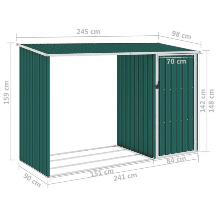 Leñera de jardín - FYDUN - 245x98x159 cm - Acero galvanizado - Sin suelo - Requiere montaje