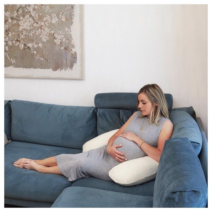 CANDIDE - Almohada para embarazo, lactancia y maternidad, multiusos 3 en 1, algodón orgánico GOTS, tumbona para bebé de 3 a 9 kg, funda extraíble (beige)