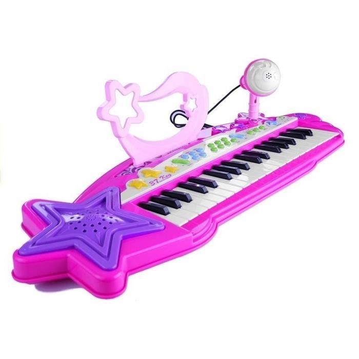 Teclado de piano y órgano - MP3 - Rosa - 37 teclas - Micrófono incorporado - Para niños