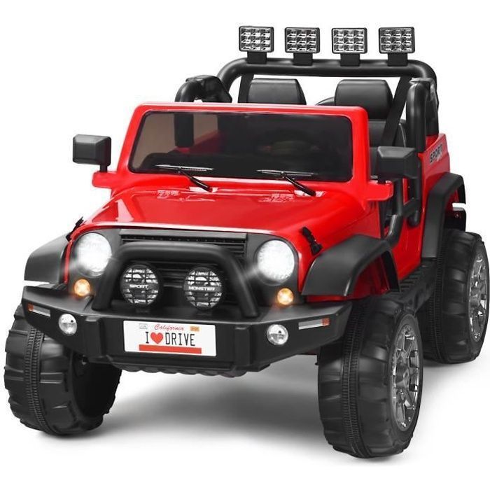 Coche eléctrico infantil DREAMADE 4x4, 2 plazas, con mando a distancia, luces LED, música, puerto USB y caja de almacenamiento, color rojo.
