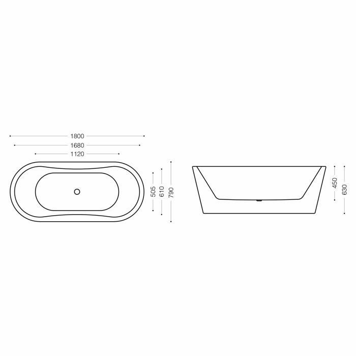 Bañera ovalada exenta de acrílico blanco de 180x80x63cm - MAI & MAI - V602MA - Grifo y rebosadero incluidos