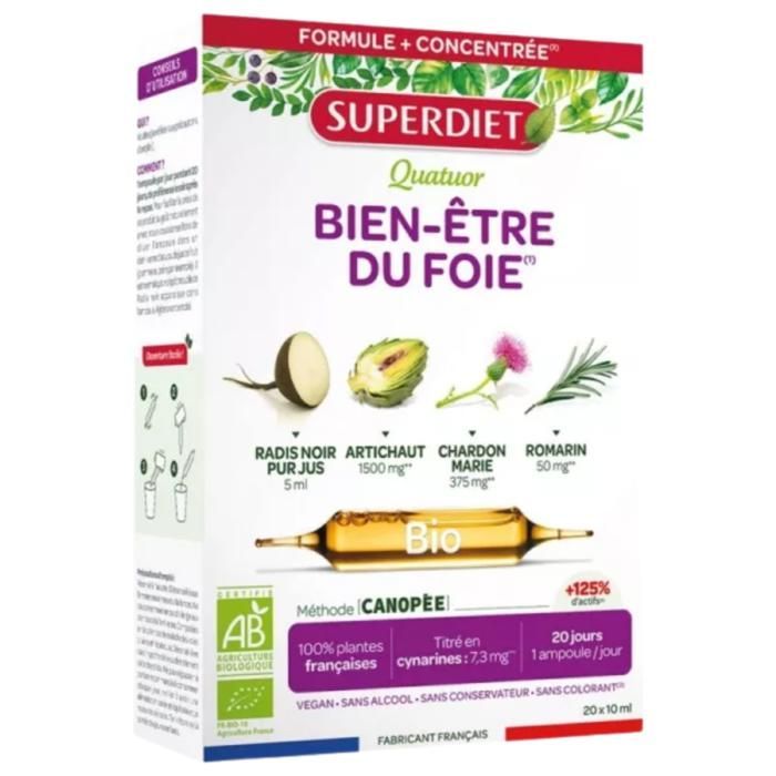 Superdiet Quatuor Bien-être du foie Bio 20 ampoules