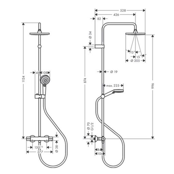 Colonna doccia termostatica HANSGROHE, finitura Blend - Cromo - Soffione doccia rotondo da 20 cm - Tubo corrugato da 1,6 m