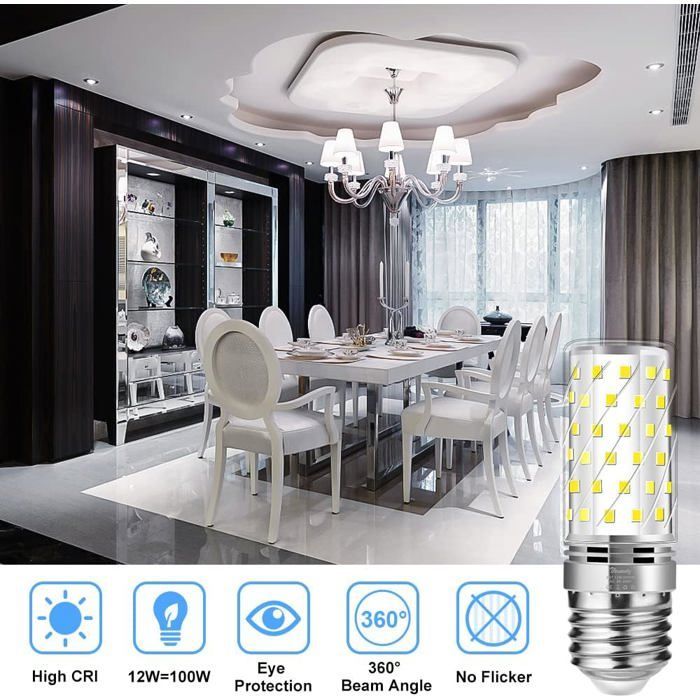 E27 LED Bulb, 12W (Equivalent to 100W Halogen Bulbs), 1200LM, 3000K, 230V, Warm White, Non-Dimmable, Flicker-Free, 6pcs