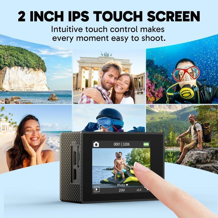 Action Camera - AKASO - EK7000 PRO SE 4K30FPS 20MP Touchscreen LCD Angolo regolabile a 170° Impermeabile fino a 40 m Sport Camera Nera