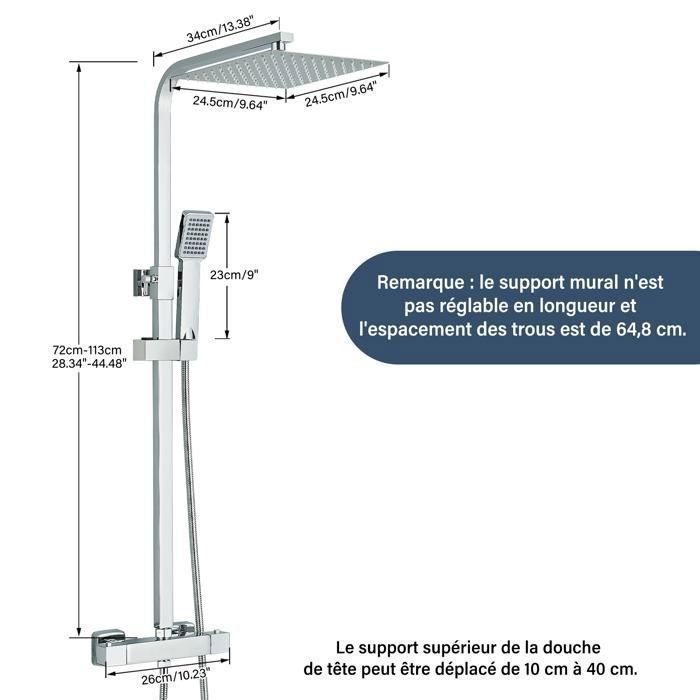 Coluna de chuveiro termostática, coluna de chuveiro termostática para banheiro com sistema de chuveiro com torneira misturadora de altura ajustável