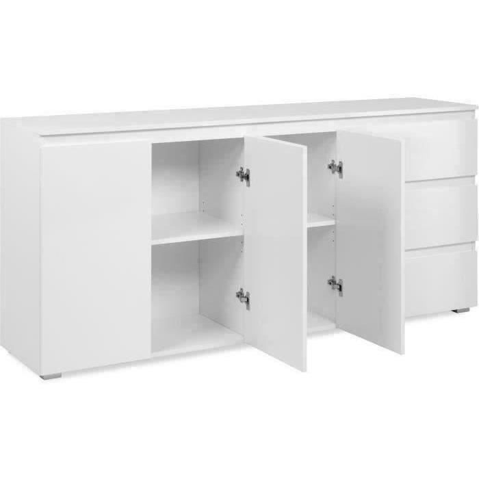 Aparador Capetown - Acabado blanco brillante - Tablero de partículas - 3 puertas - 3 estantes - 3 cajones - 179 x 80,5 x 40 cm