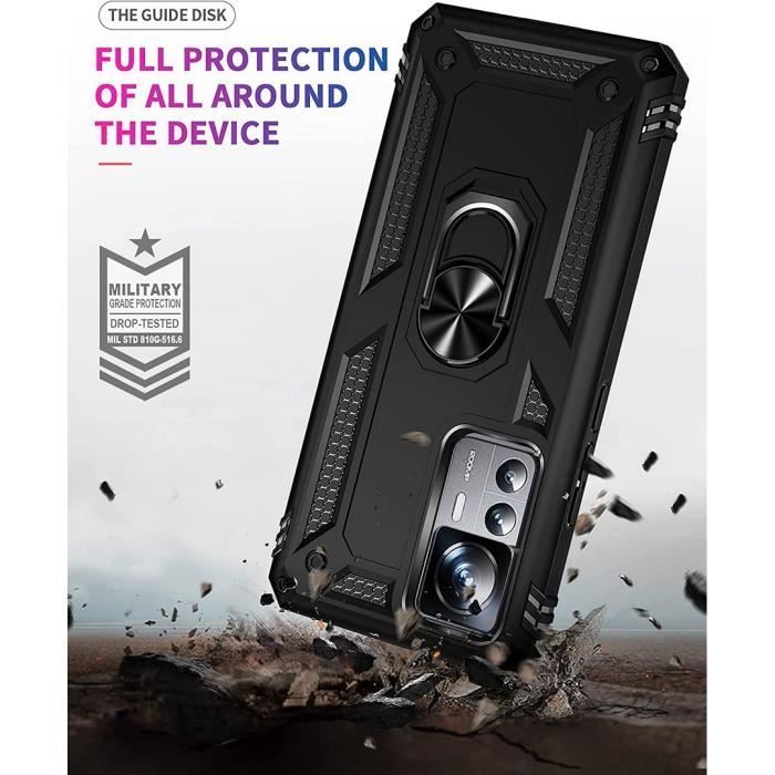 Custodia nera per Xiaomi 12T - 12T Pro con pellicola protettiva in vetro temperato - YIOU - Rigida - Silicone, PC