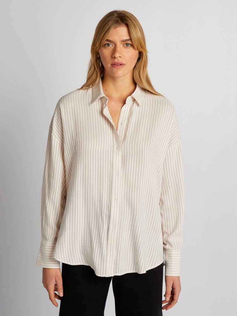 Oversized gestreept shirt - BEIGE