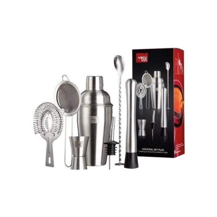 Conjunto de coquetel de aço inoxidável com 7 peças - VACUVIN - Misturador, Dosador, Socador, Coador, Peneira, Bico dosador, Colher