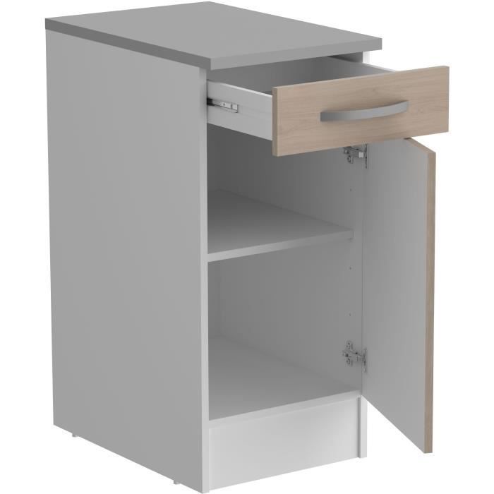 Mueble bajo OSLO con 1 puerta + 1 cajón + encimera - Acabado en roble Jackson - 40 x 60 x 86 cm (ancho x profundidad x alto)