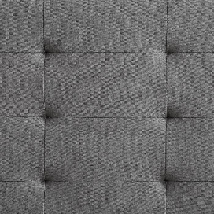 Cama individual MARLON para adultos con somier de láminas de 120x190 cm, para 1,5/1 persona, cabecero y piecero tapizados, en tela gris.