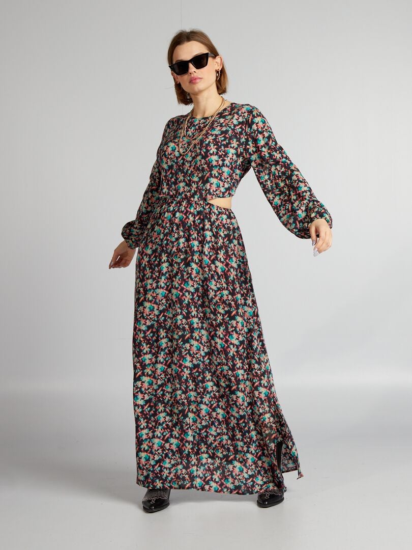 Vestido longo estampado - PRETO