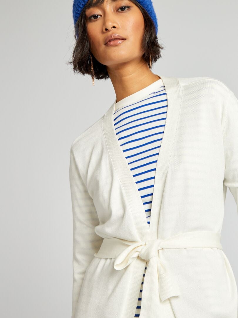 Extra lange cardigan met ceintuur - WIT