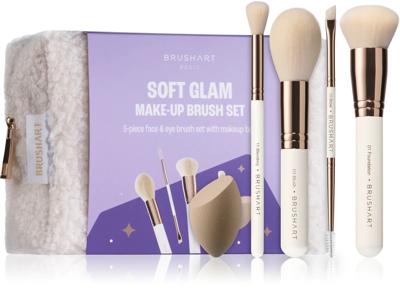 Komplet čopičev za ličenje BrushArt Basic Soft Glam s kozmetično torbico