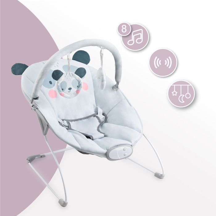 MoMi GLOSSY – Lightweight Baby Bouncer with Sensory Module – 8 Melodies – 3 Vibration Levels – Toys – White Panda