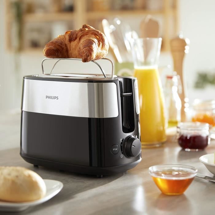 Philips Daily Collection broodrooster, 2 toastgleuven, broodbakje, metaal, zwart (HD2516/90)