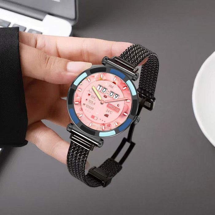 Montre Connectée Sport Femme Homme XTRADITECH Alliage Diamanté Strass Multicolore Noir Bleu Rond 1,27 Dos Finition IML 3 Bracelets