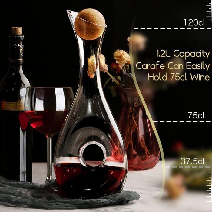 Decantador de vino soplado a mano - DOK - 1,2 L - Sin plomo - Juego de decantador - Base en forma de rosquilla