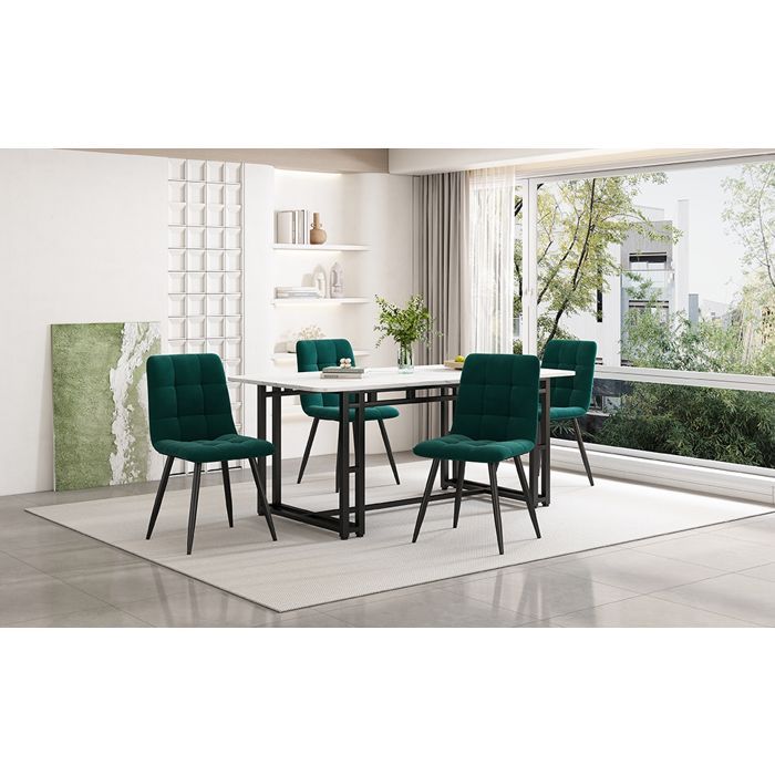 Plaque épaissie140x80cm Table de salle à manger noire avec 4 chaises Set,Set de table de cuisine moderne, chaises de salle à mange