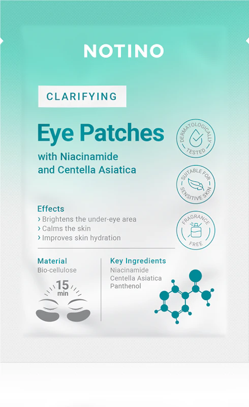 Conjunto de máscaras para olhos Notino Clarifying Bio-Cellulose com Niacinamida e Centella Asiática para clarear a área dos olhos.