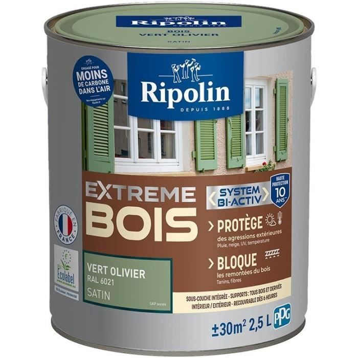 Pintura para madera de interior y exterior RIPOLIN - Verde oliva RAL 6021 Satinado - 2,5 L