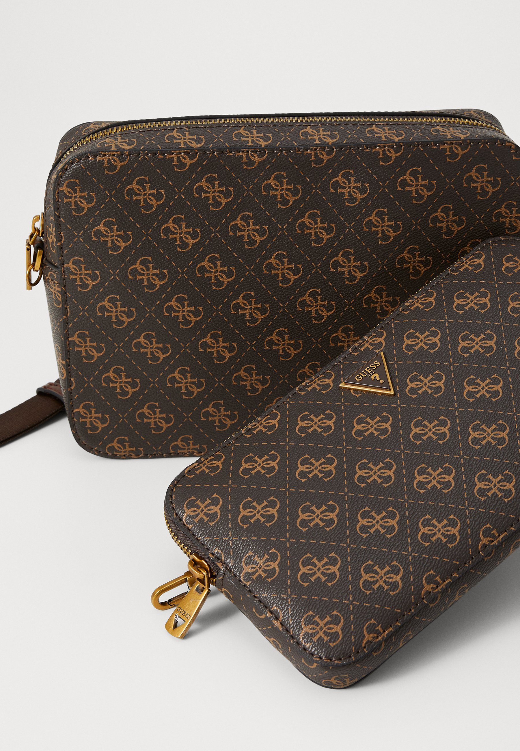 Guess MILANO DOUBLE CROSSBODY - Crossbodytas - bruin/oker/bordeauxrood