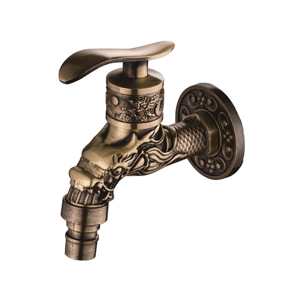 1 grifo de pared de latón estilo retro, decorativo para exteriores, jardín, lavadora, fregona, inodoro, estilo antiguo de lujo.