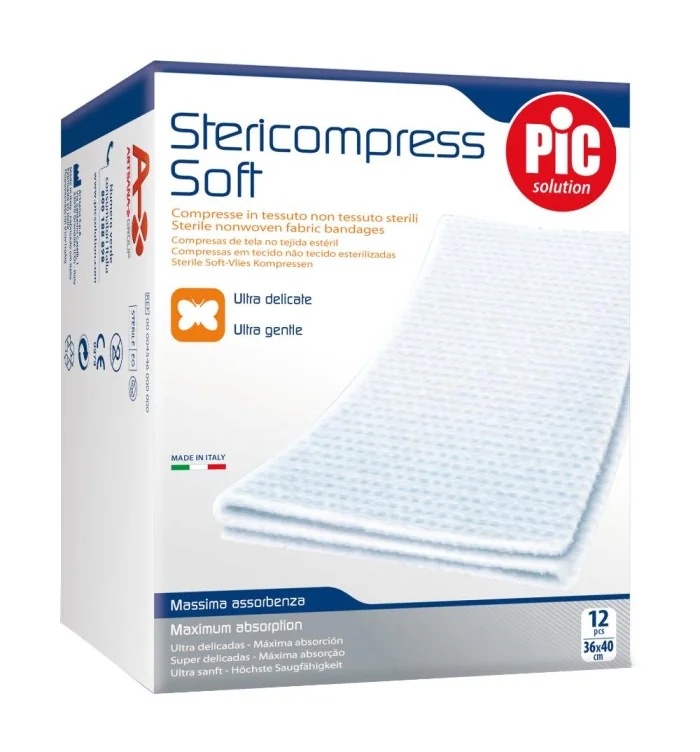 PIC Stericompress Weichgaze-Kompressen 7,5 x 7,5 cm, 12 Stück, ultrafein