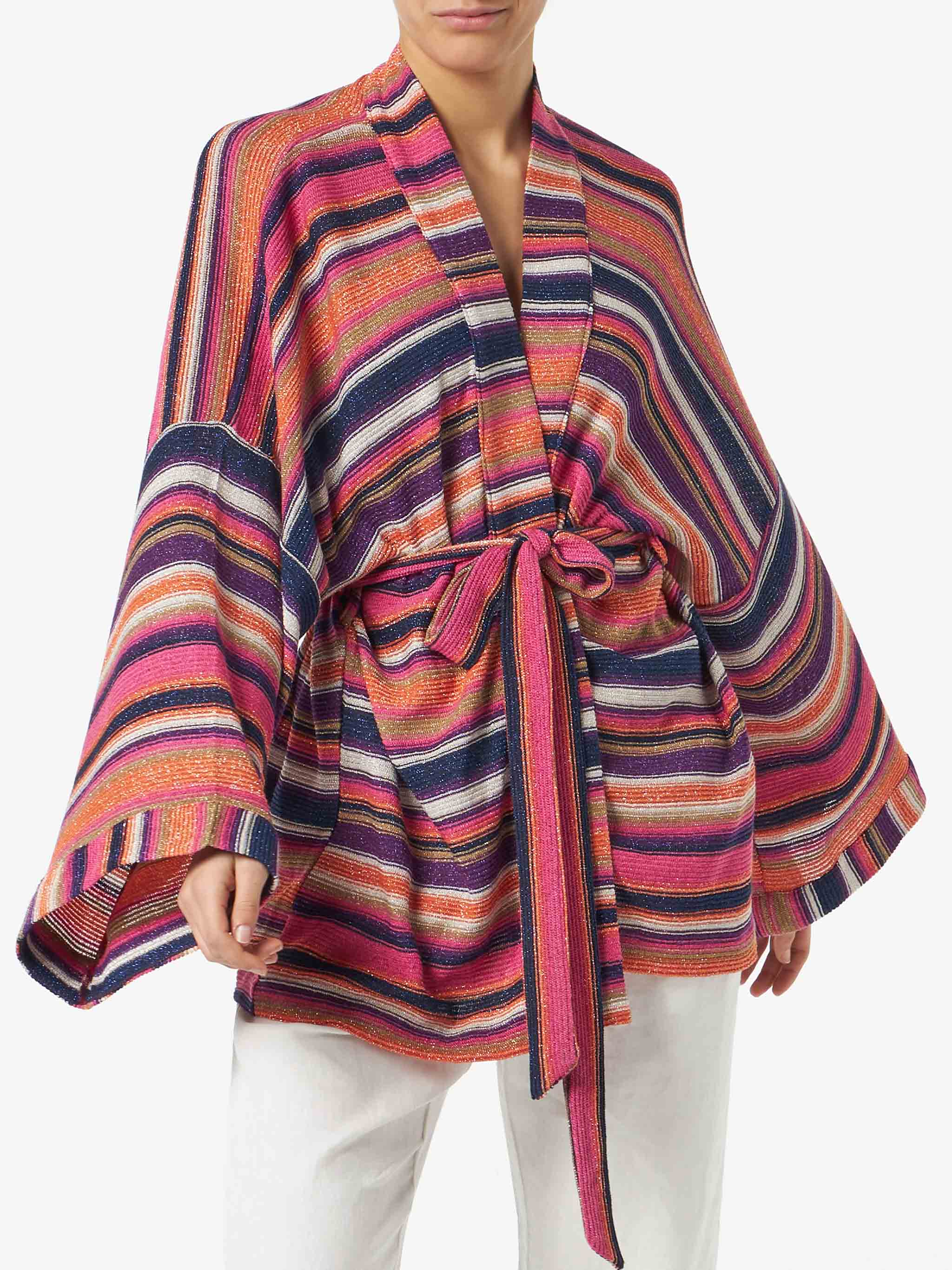 Veelkleurige paarse gebreide kimono