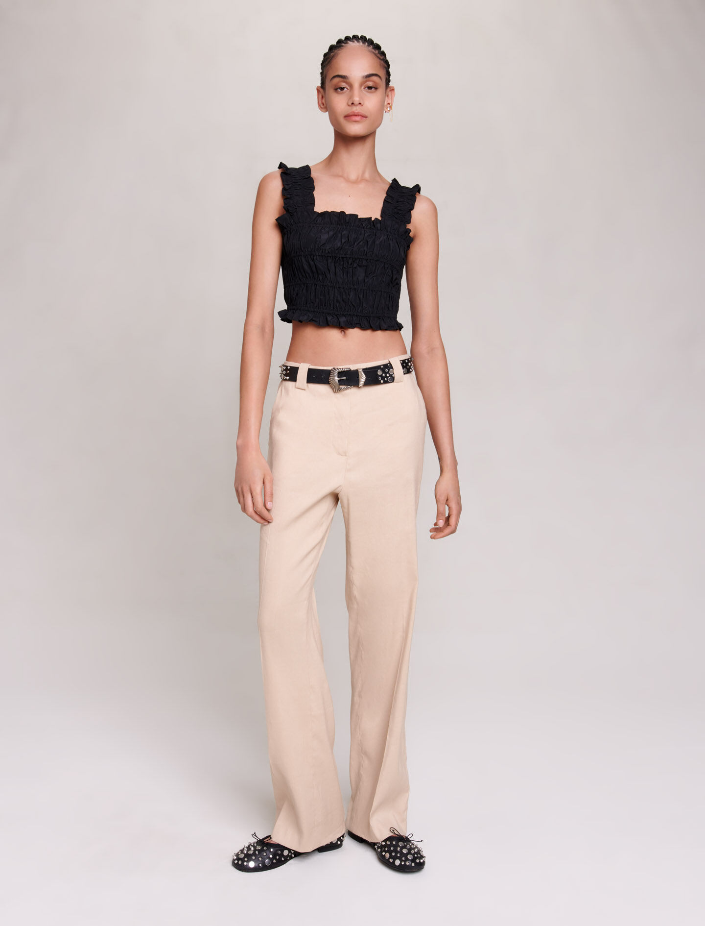 Top scurt cu pliuri - Negru